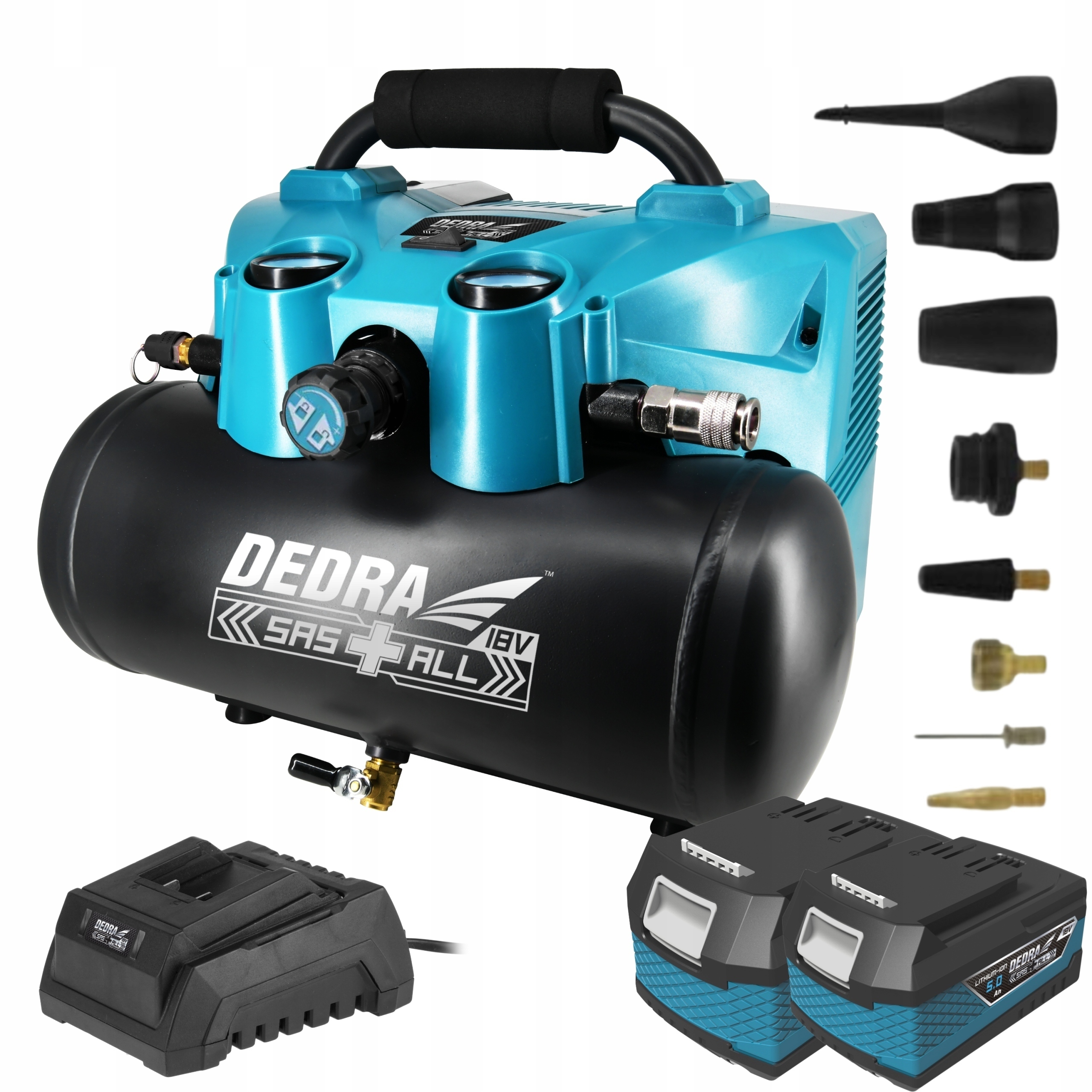 KOMPRESOR AKUMULATOROWY 6L DEDRA + 2x18V 5Ah 7077V