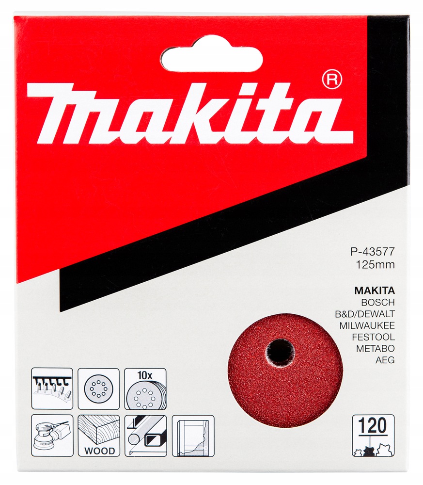 Papier Ścierny 125mm K120 10szt Makita P-43577 Krążki Szlifierskie