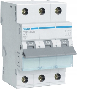 

Hager wyłącznik instalacyjny 3P B 32A MBN332E