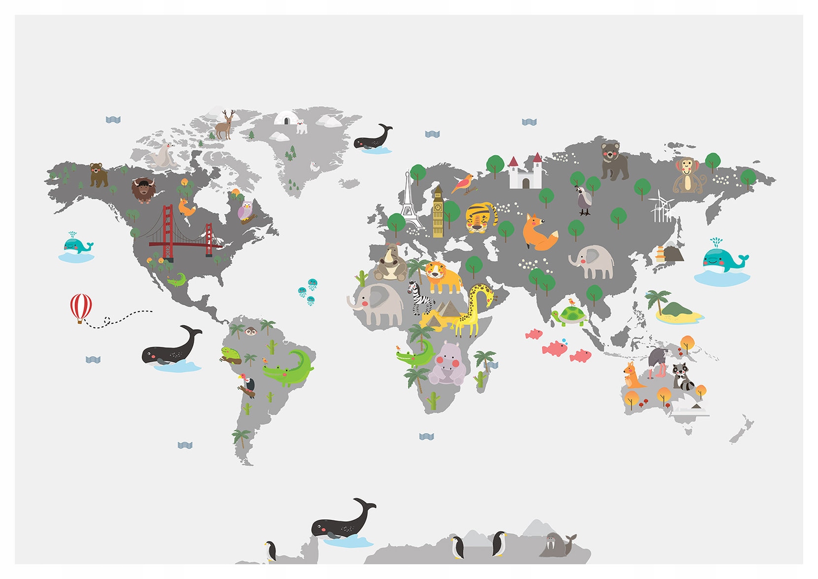 Fototapeta flizelina Mapa světa zvířat dobrodružství pro děti 300x210 lepidlo
