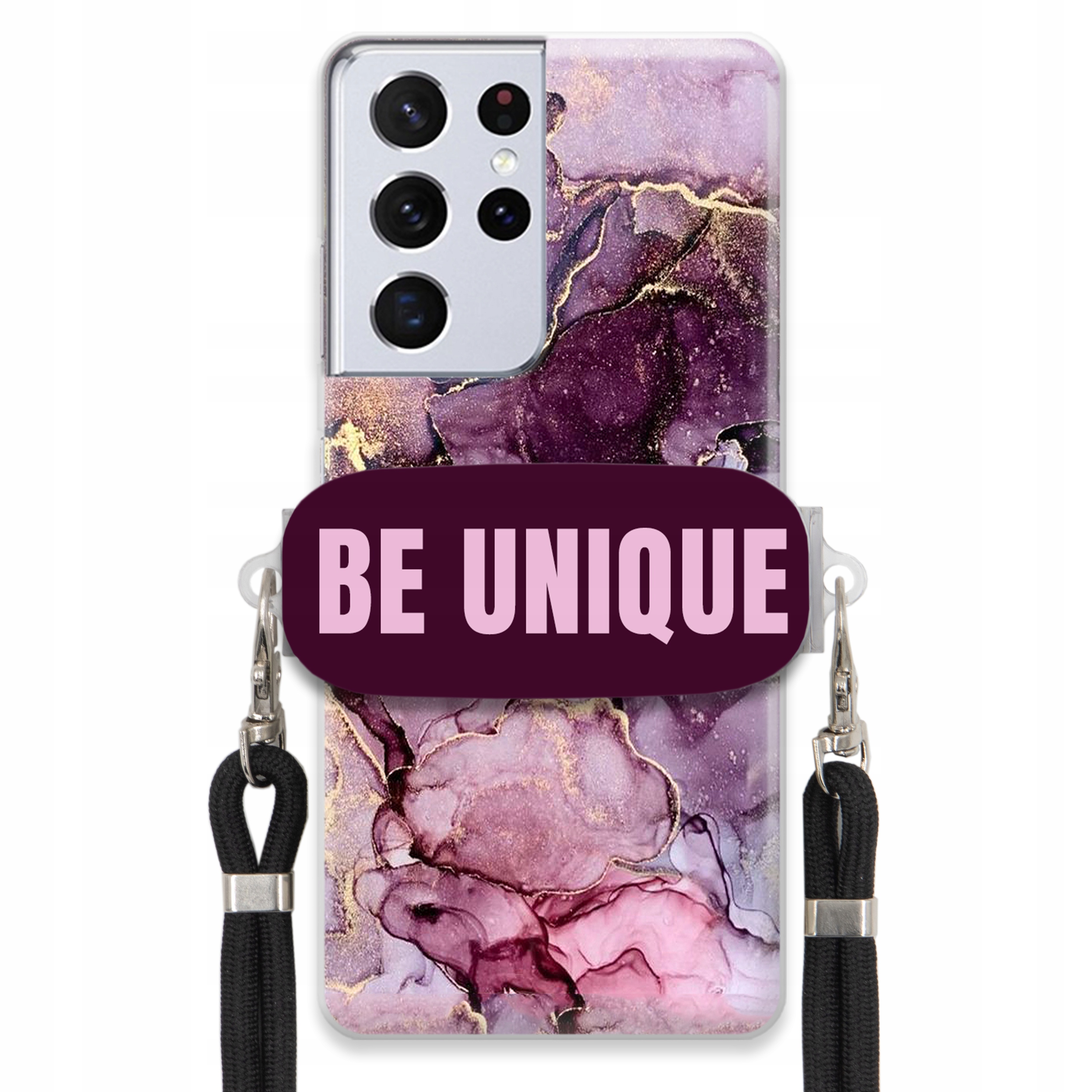 Prémiové puzdro pre Samsung S21 Ultra 5G Úchyt Šnúrka Čierna Fialová Mramor