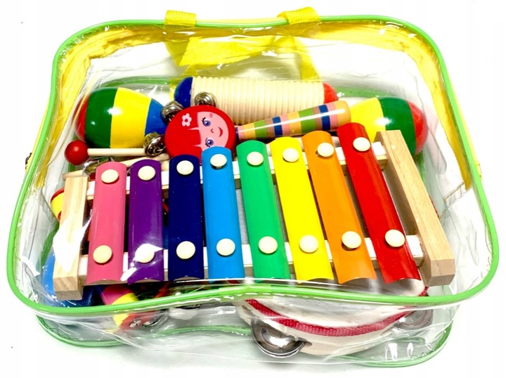 DREWNIANE INSTRUMENTY DLA DZIECI CYMBAŁKI + torba DUŻY ZESTAW INSTRUMENTÓW Płeć chłopcy dziewczynki