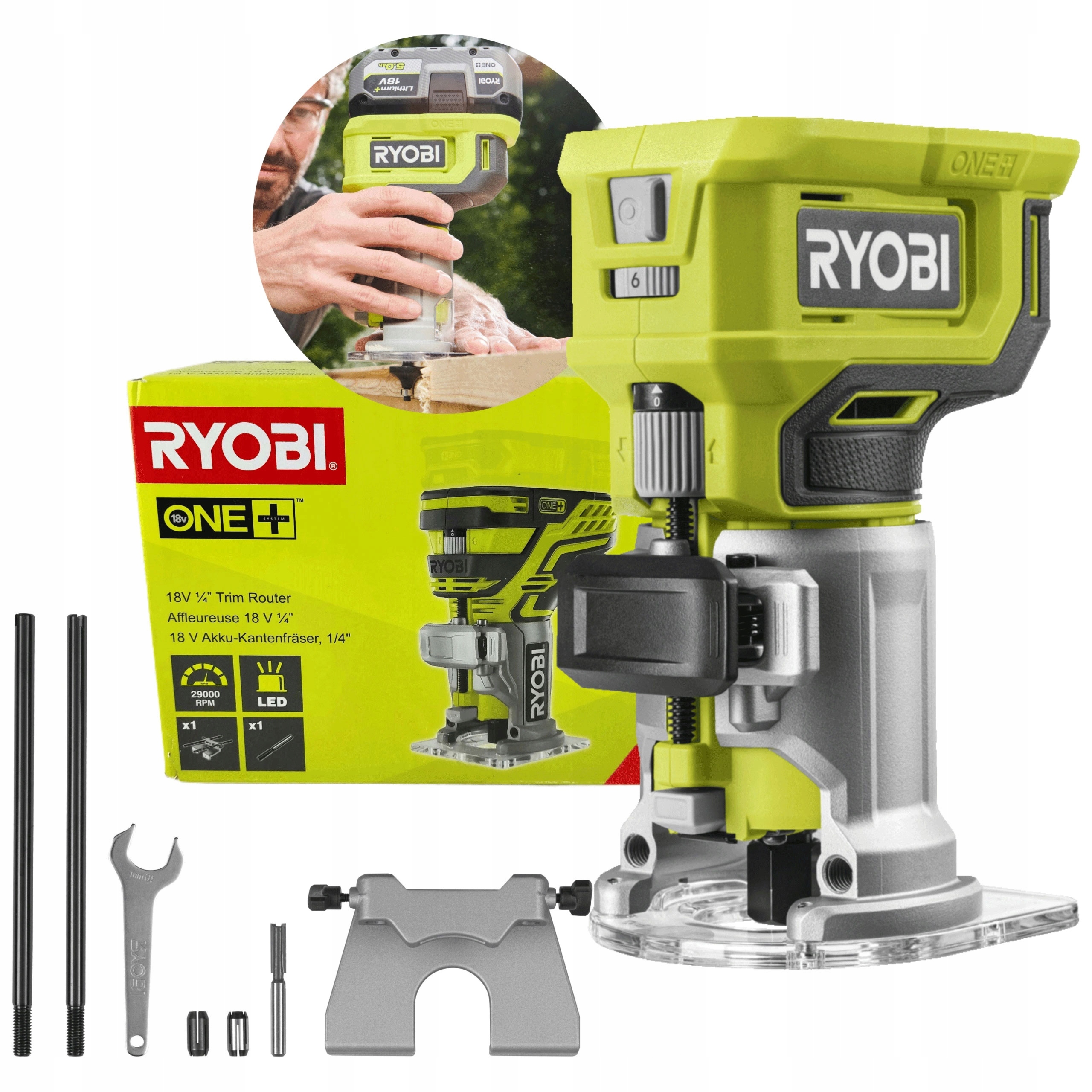 Akumulátorová Horní Frézka 6mm 18V One+ Ryobi RTR18-0