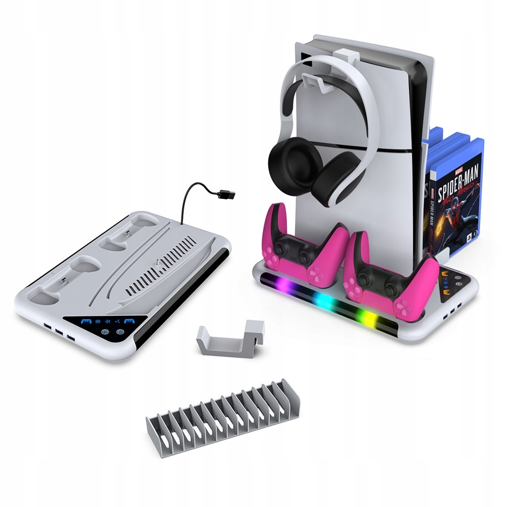 Podstawka Chłodząca Stojak Stacja Dokująca Rgb do PS5 PS5 Slim ładująca
