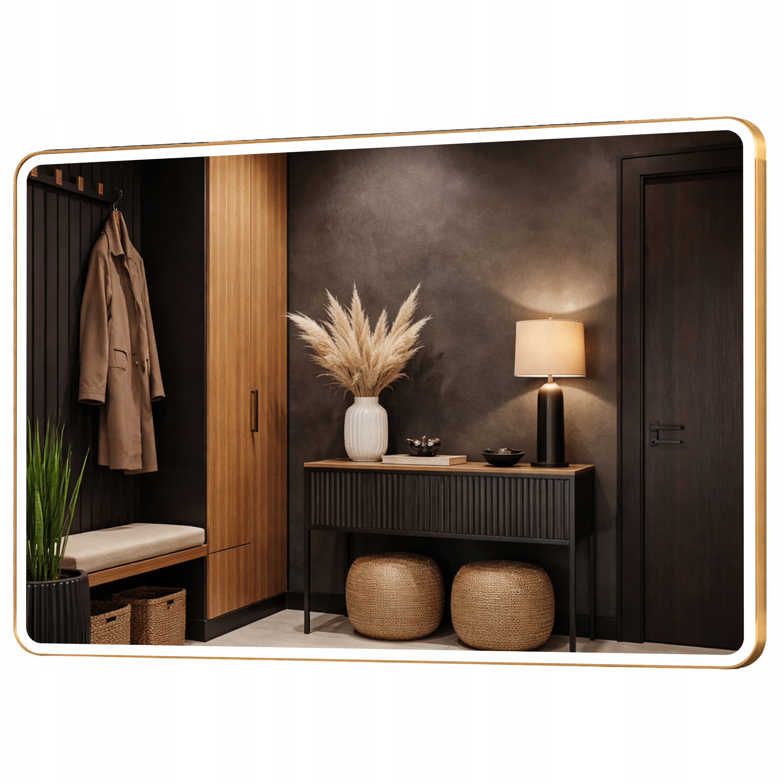 Obdĺžnikové Zrkadlo Zaoblené 80x140 Hliníková Podsvietená Loft