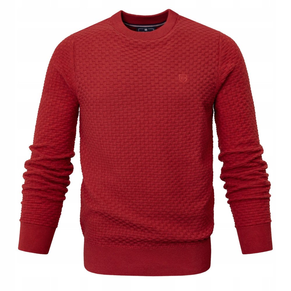 Bavlněný svetr s Kulatý výstřihem (U-Neck) Červený, Mramorový vzor XL