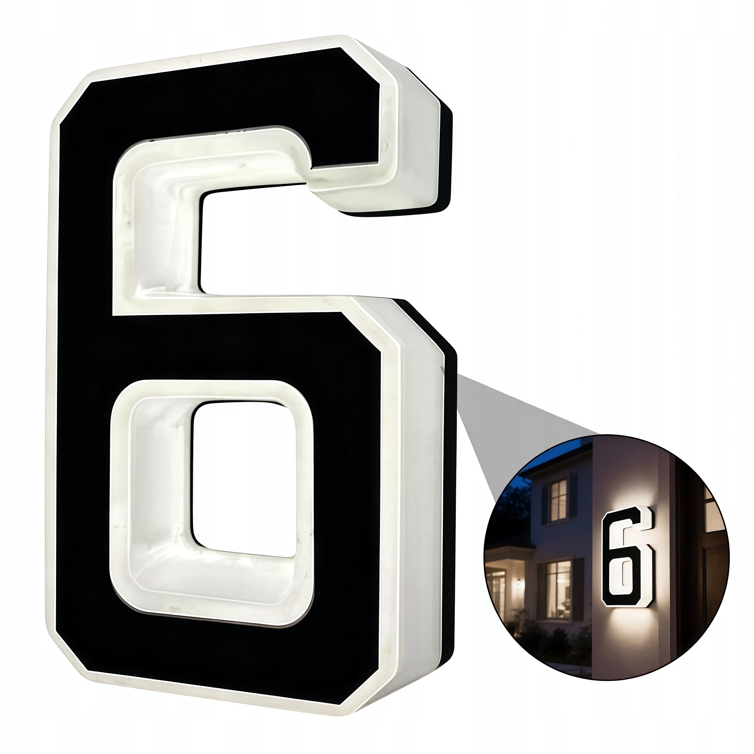 NUMER DOMU LED PODŚWIETLANY NOWOCZESNY TABLICZKA ADRESOWA NA ELEWACJĘ NR. 6