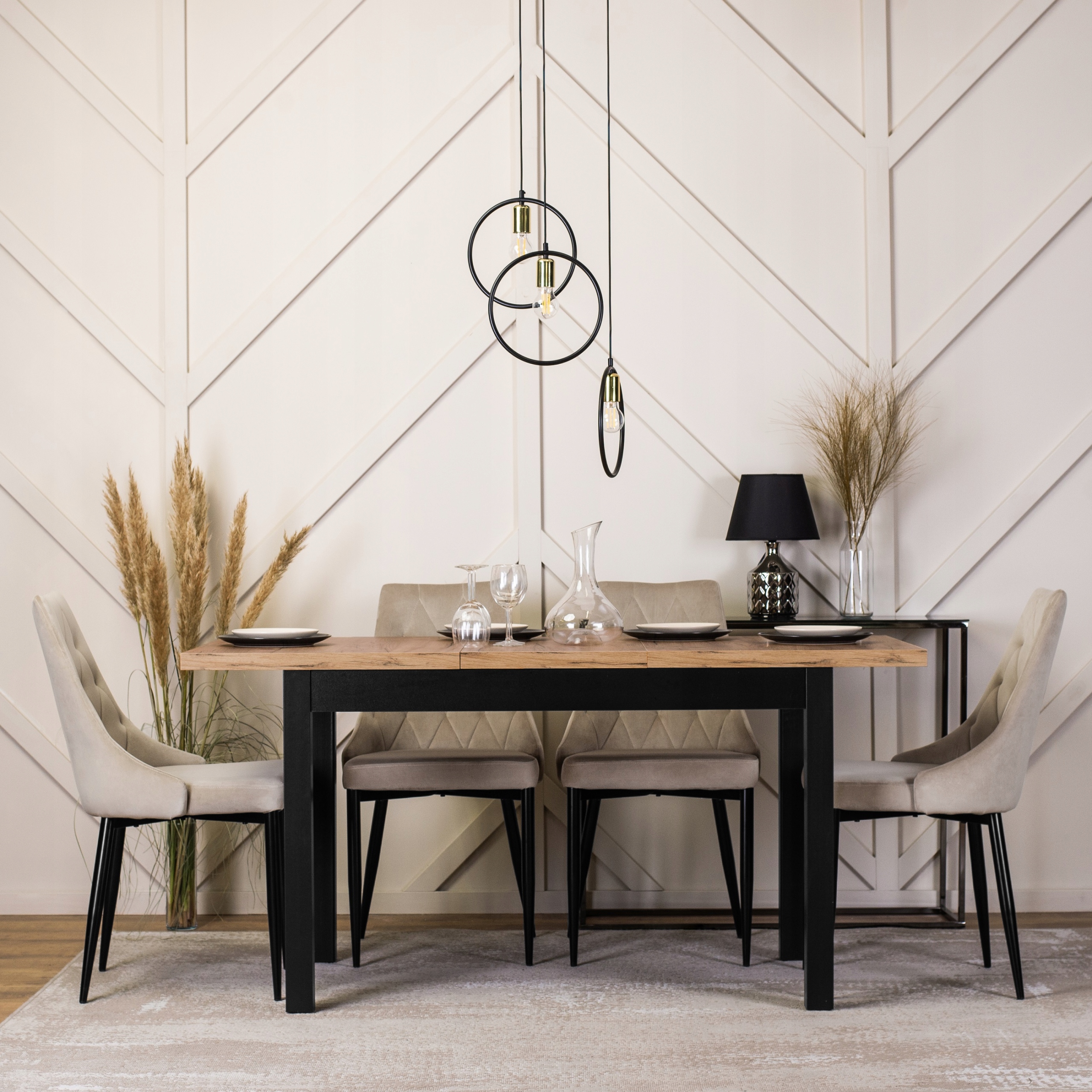 Stół Rozkładany Do Jadalni Salonu Kuchenny Loft Dąb Craft 120-160 SKUBI Kod producenta stół do kuchni kuchenny drewniany czarne nogi