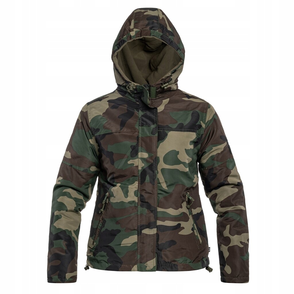 Dámská bunda s kapucí maskáč Brandit Windbreaker Frontzip Woodland XL