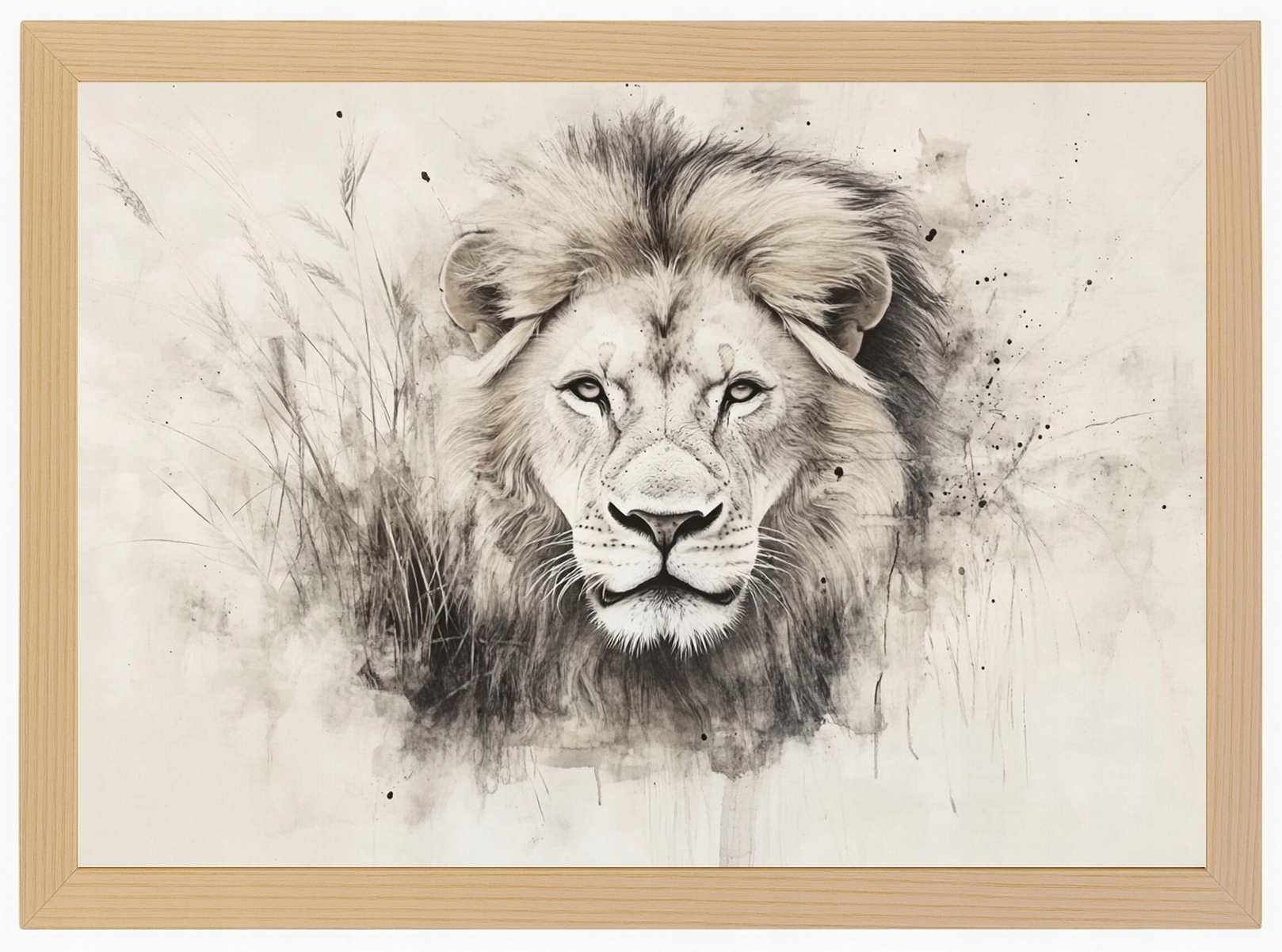 Plakát Rámeček Dřevo Grafika Portrét Zvíře Afrika Lev 80x60