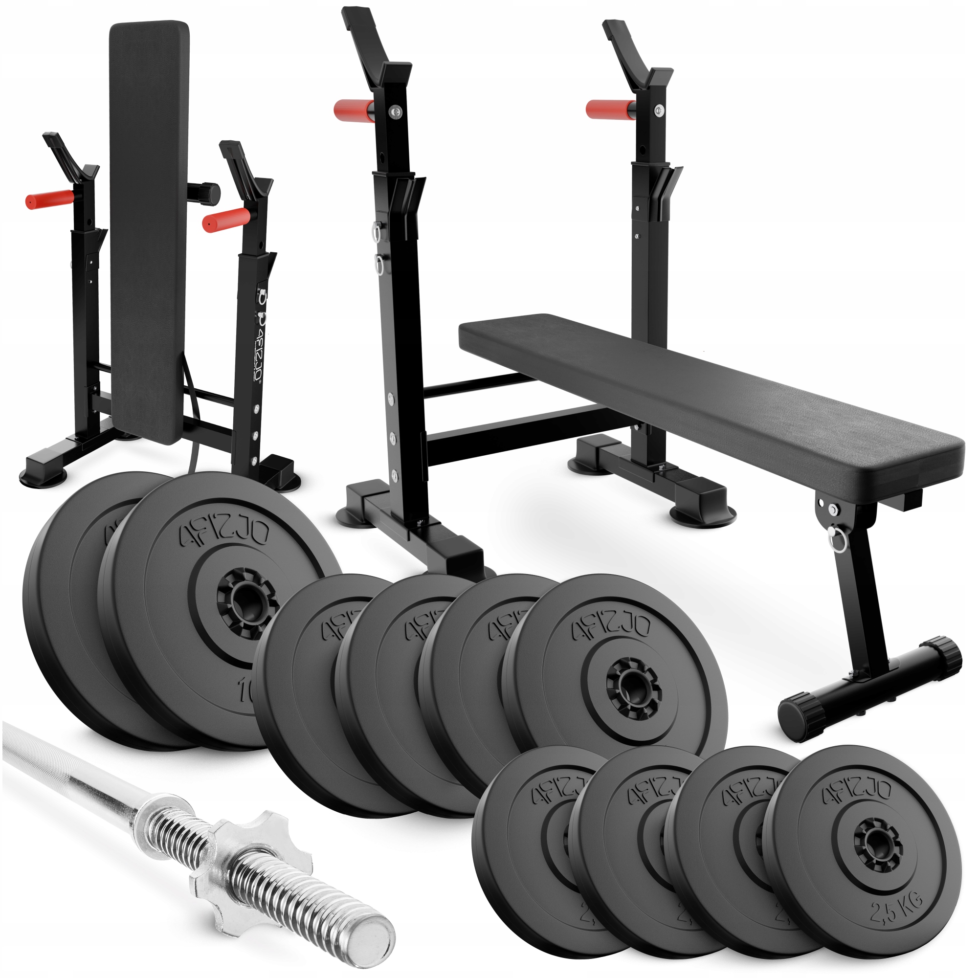 Zestaw Kulturystyczny Trening Ławka Stojak Gryf Obciążenie Bitumiczne 50 kg