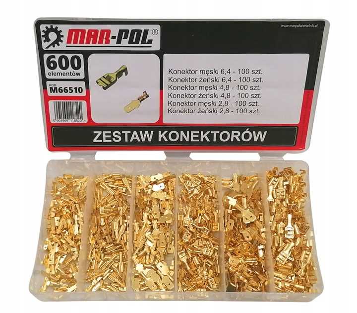 Mar-pol Zestaw Konektorów Kablowych 600 Szt. Męskie/żeńskie 2,8/4,8/6,4 MM