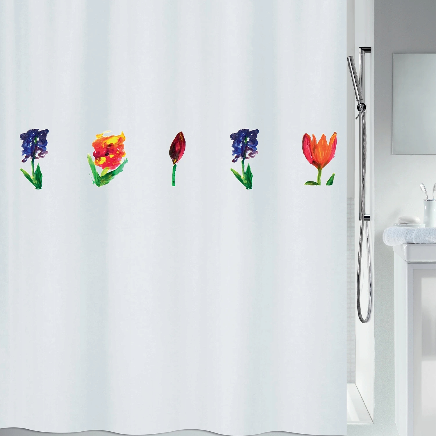 Spirella sprchový záves Mano, motív kvetín, biely, 180 x 200 cm, polyester
