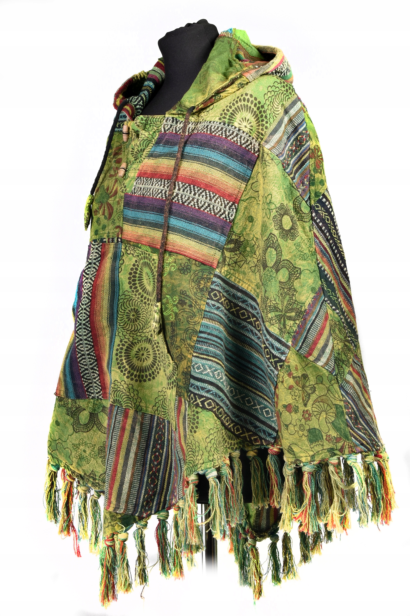 Nepálské Pončo Třásně Etno orient Pled patchwork