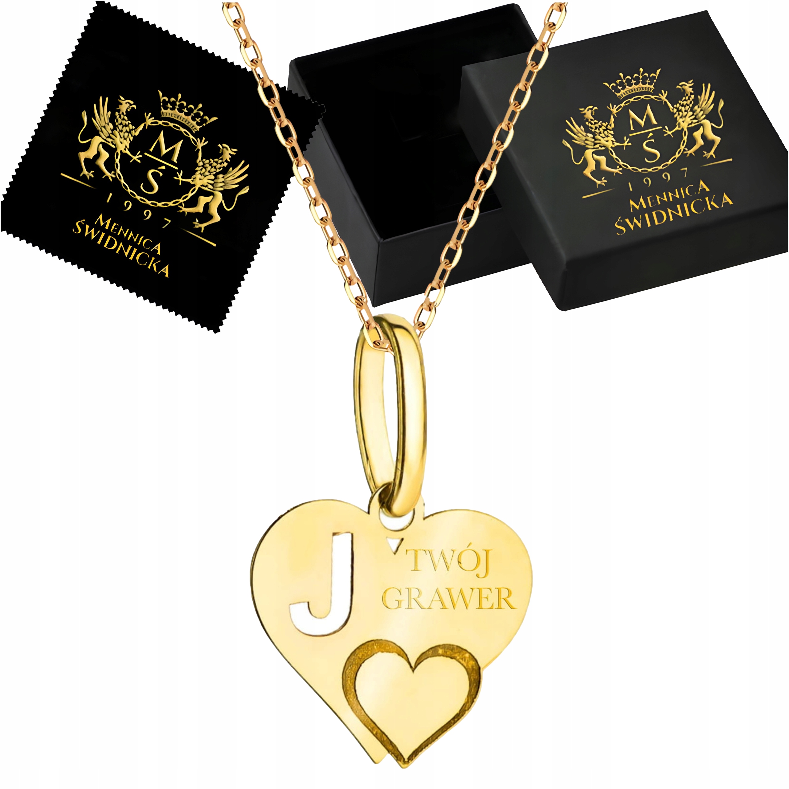 Zlatý náhrdelník Srdce s písmenkem J Řetízek Ankr Zlato 585 Gravírování Bonus