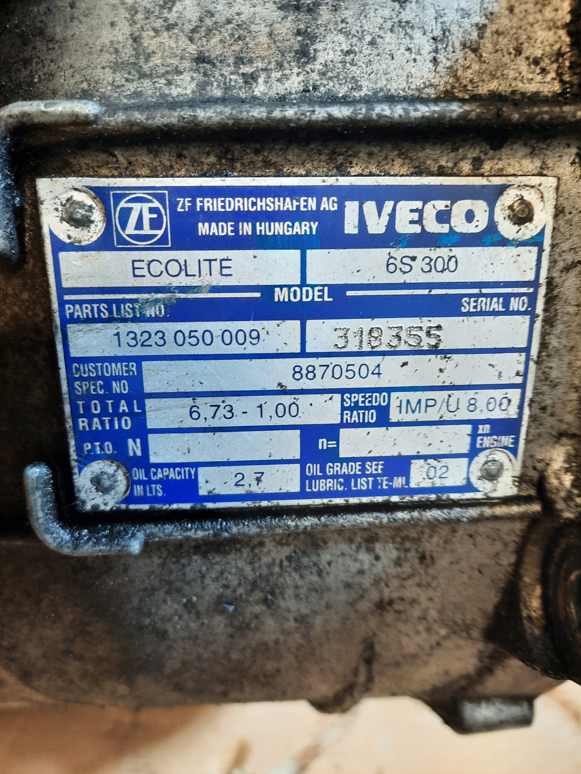 Getriebe BIEEGOW IVECO 2.8TD 92KW OE 1323050009
