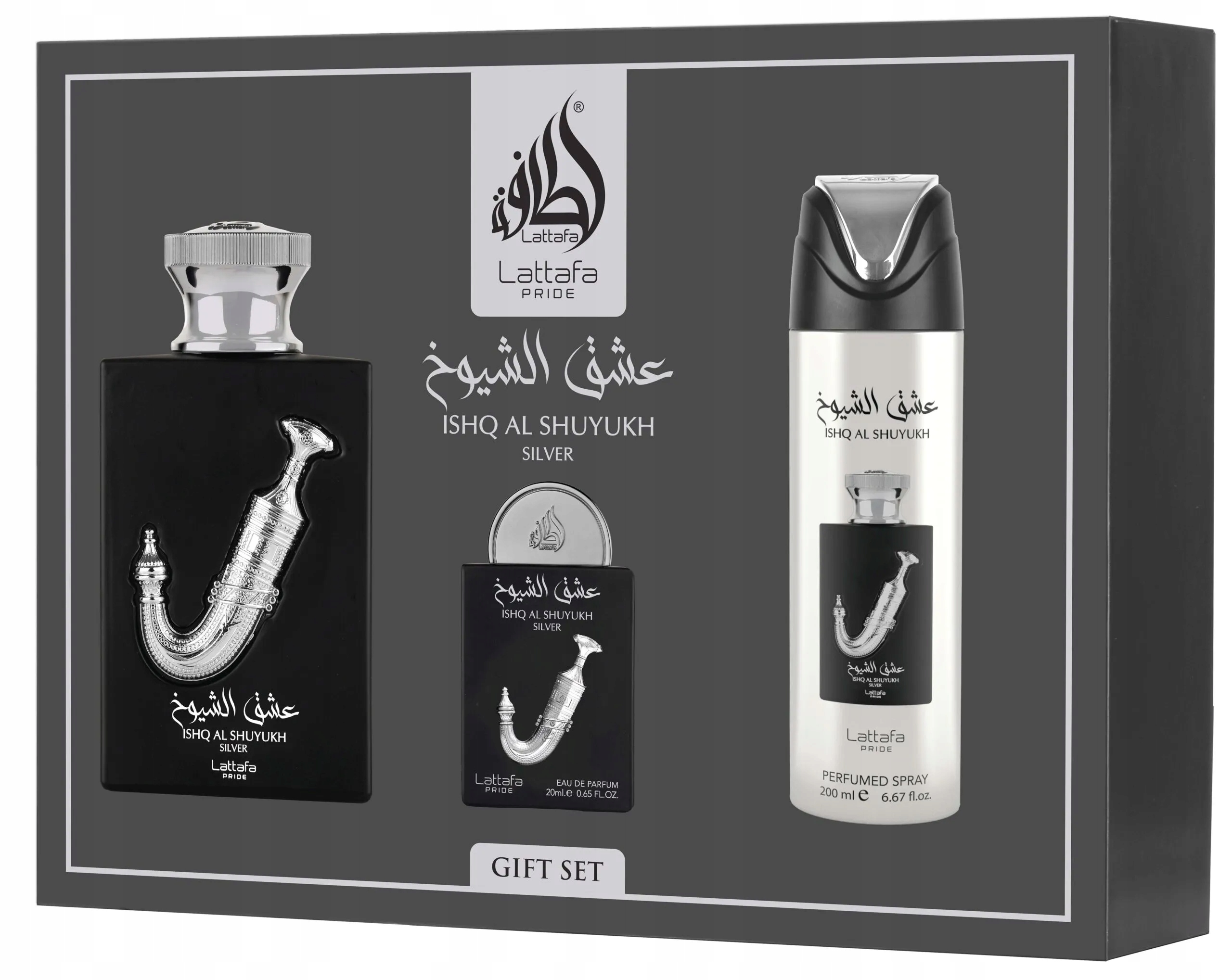 Lattafa Pride Ishq Al Shuyukh Silver Edp 100 ml Edp 20 ml Deo Vapo 200
