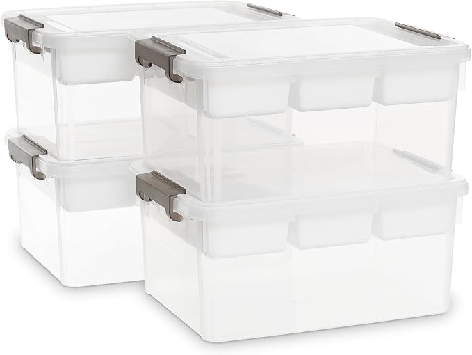 Úložné nádoby 16 l s víkem, organizér, tácek, 4 ks