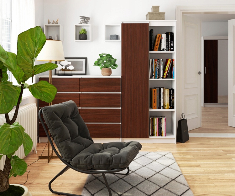 KLASYCZNY REGAŁ NA KSIĄŻKI 8 PÓŁEK DRZWICZKI MAT Marka Elior