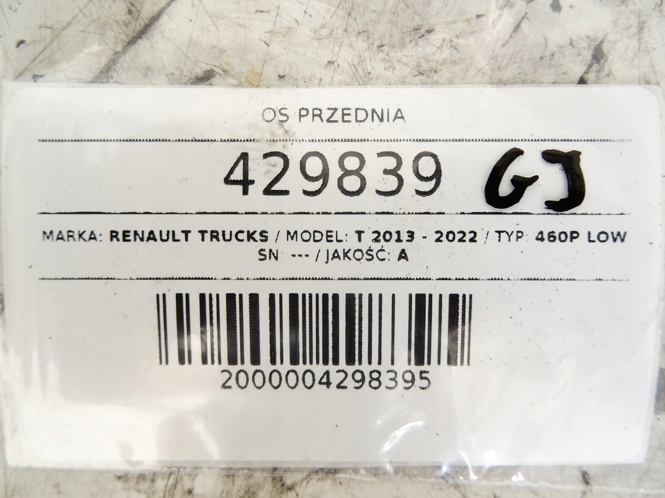 OŚ PRZÓD RENAULT TRUCKS T Van (minibus) 10.8 460KM ZAWIESZENIE PRZEDNIA Wersja Europejska