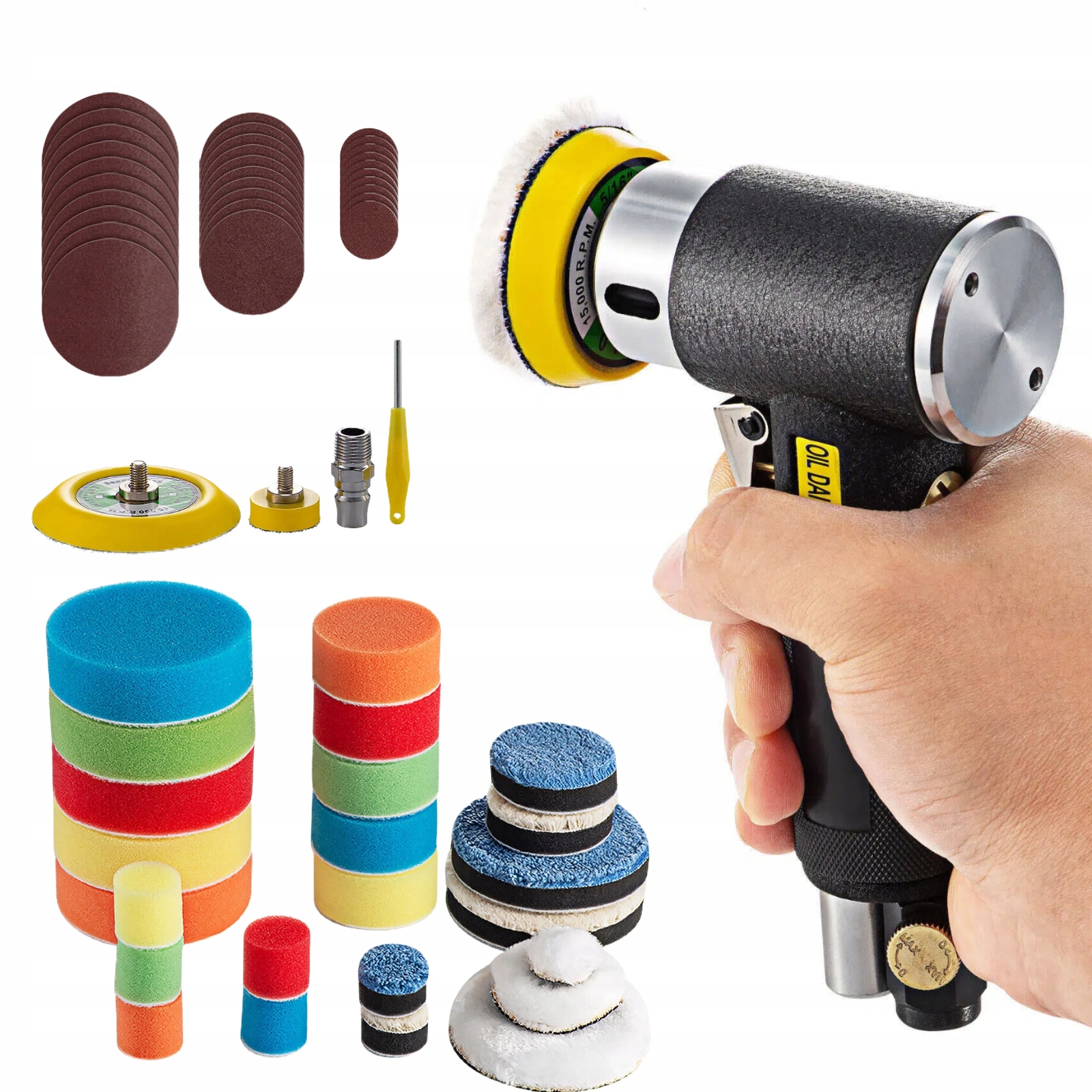Mini Pneumatická Leštička Excentrická Bruska Sada Leštiček