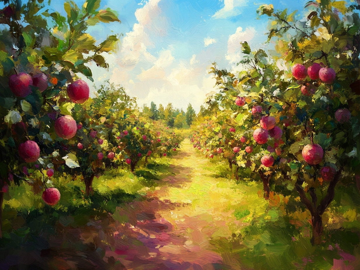 Obraz Na Plátně Canvas Krajina Sad Stromy Jabloň Jablka 100x75