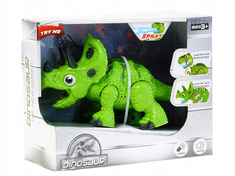 

Dinozaur ziejący parą 18cm Triceratops zielony