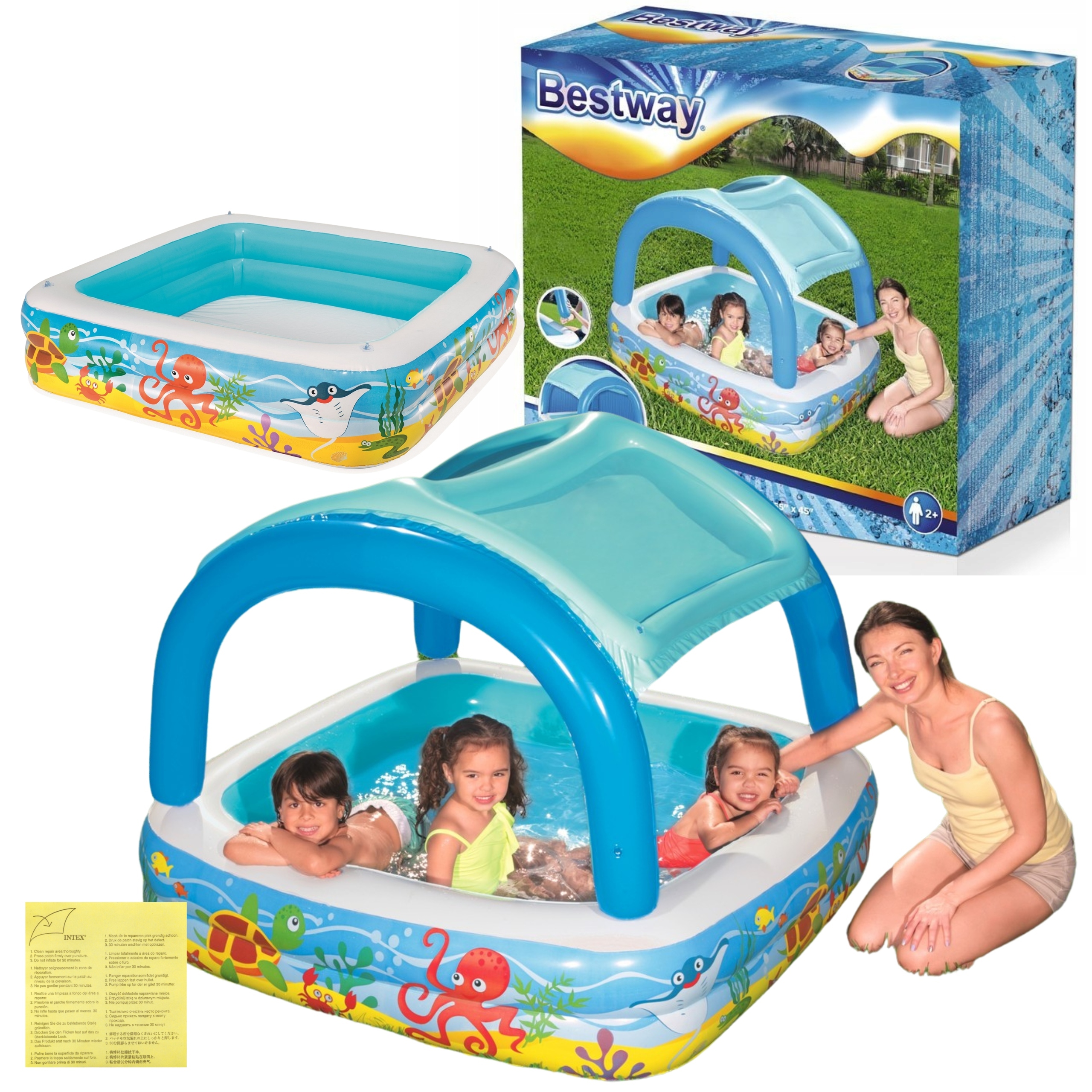 Basen Dmuchany Z Daszkiem Dla Dzieci Basenik Brodzik Bestway Miękkie Dno