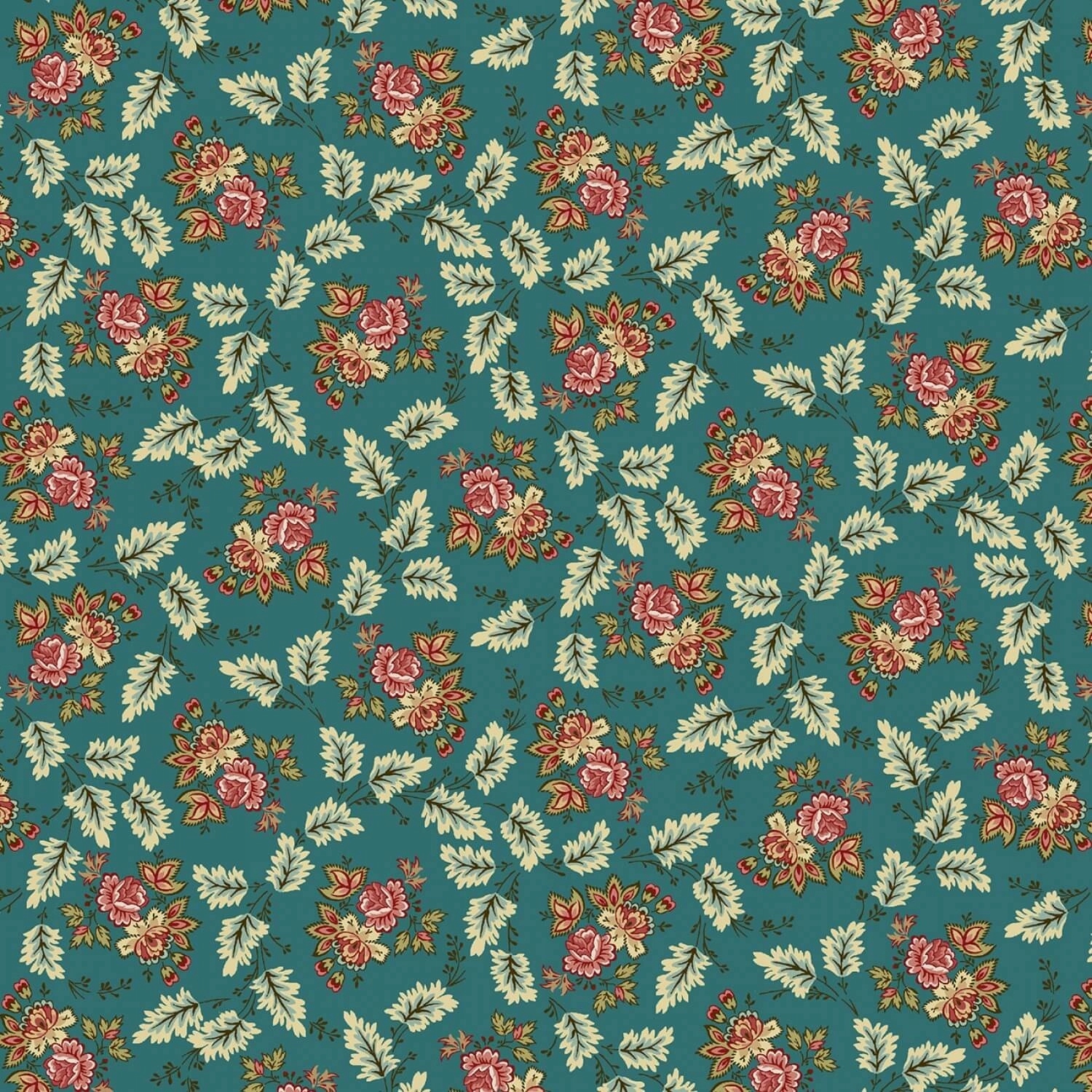 Tkanina bawełniana Teal Floral Leaf 10 cm