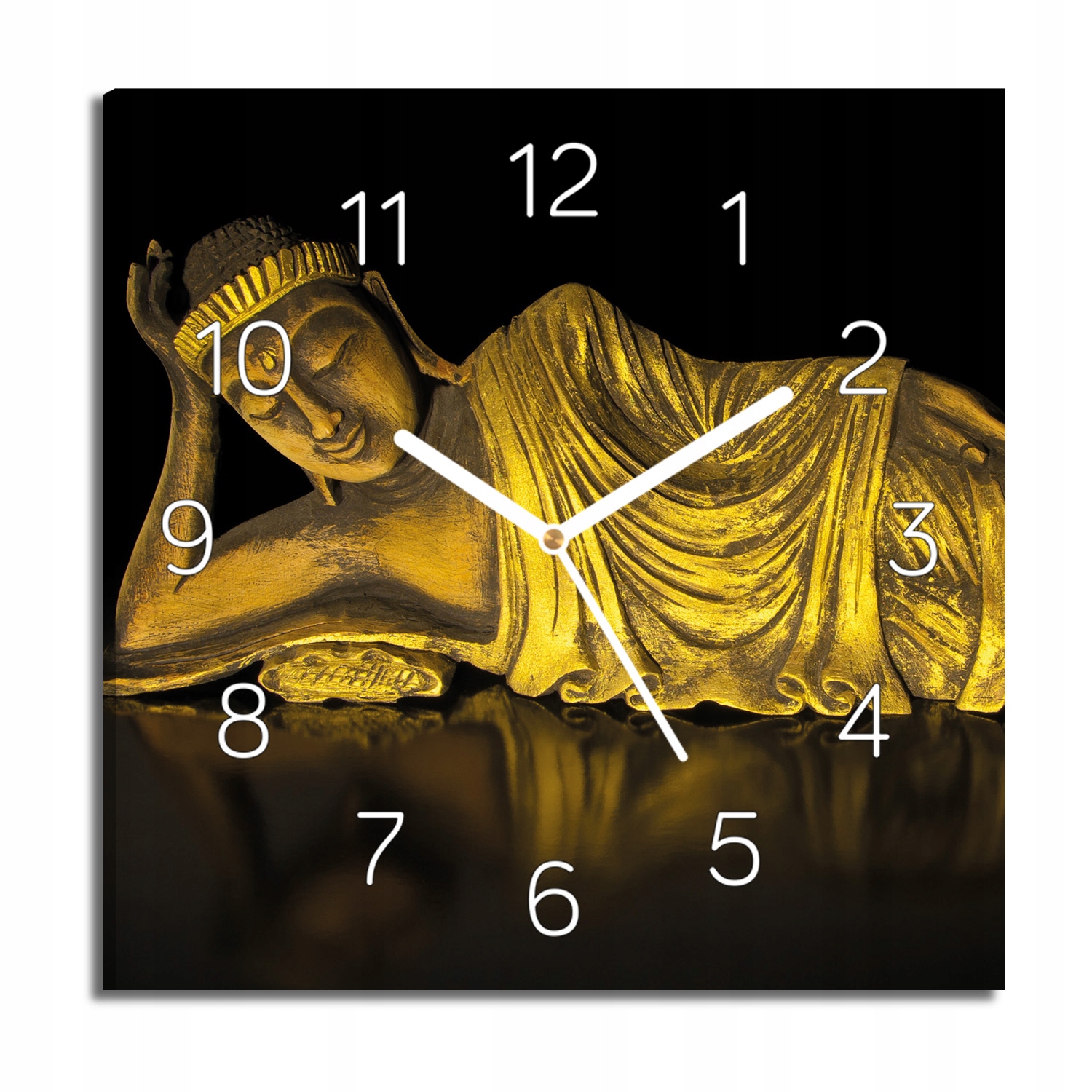 hodiny na obraze Ležící Buddha socha 30x30 s fotografií