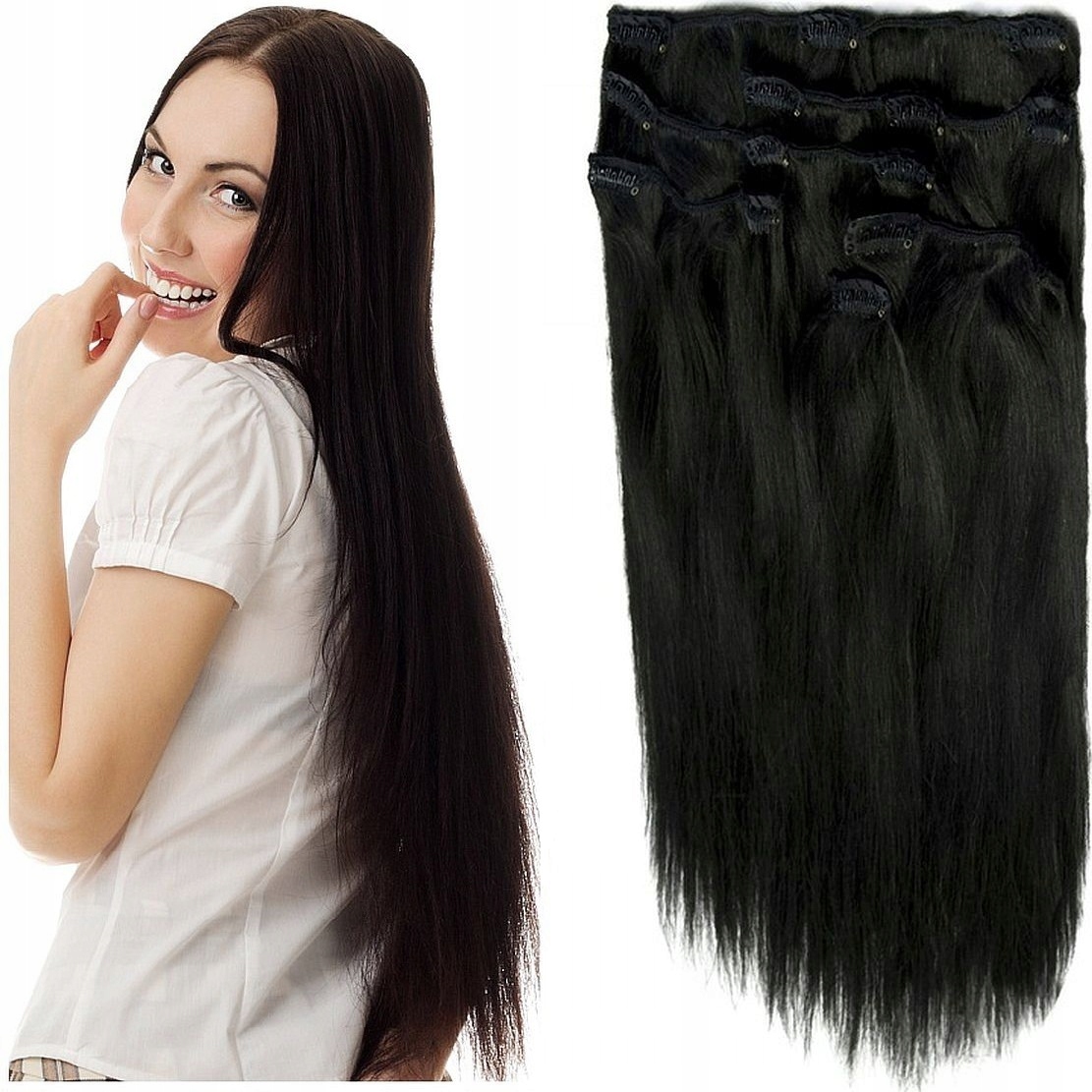 Příčesek Do Vlasů Clip-in 50 CM 140 G Přírodní 8 Pásků velmi tmavě hnědá 1B