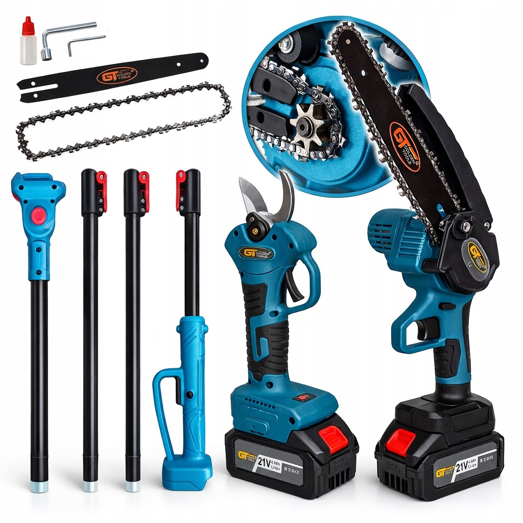 Zestaw 3W1 Piła I Sekator Wysięgnik 2M 2SZT.AKU. 21V 4AH +ładowarka