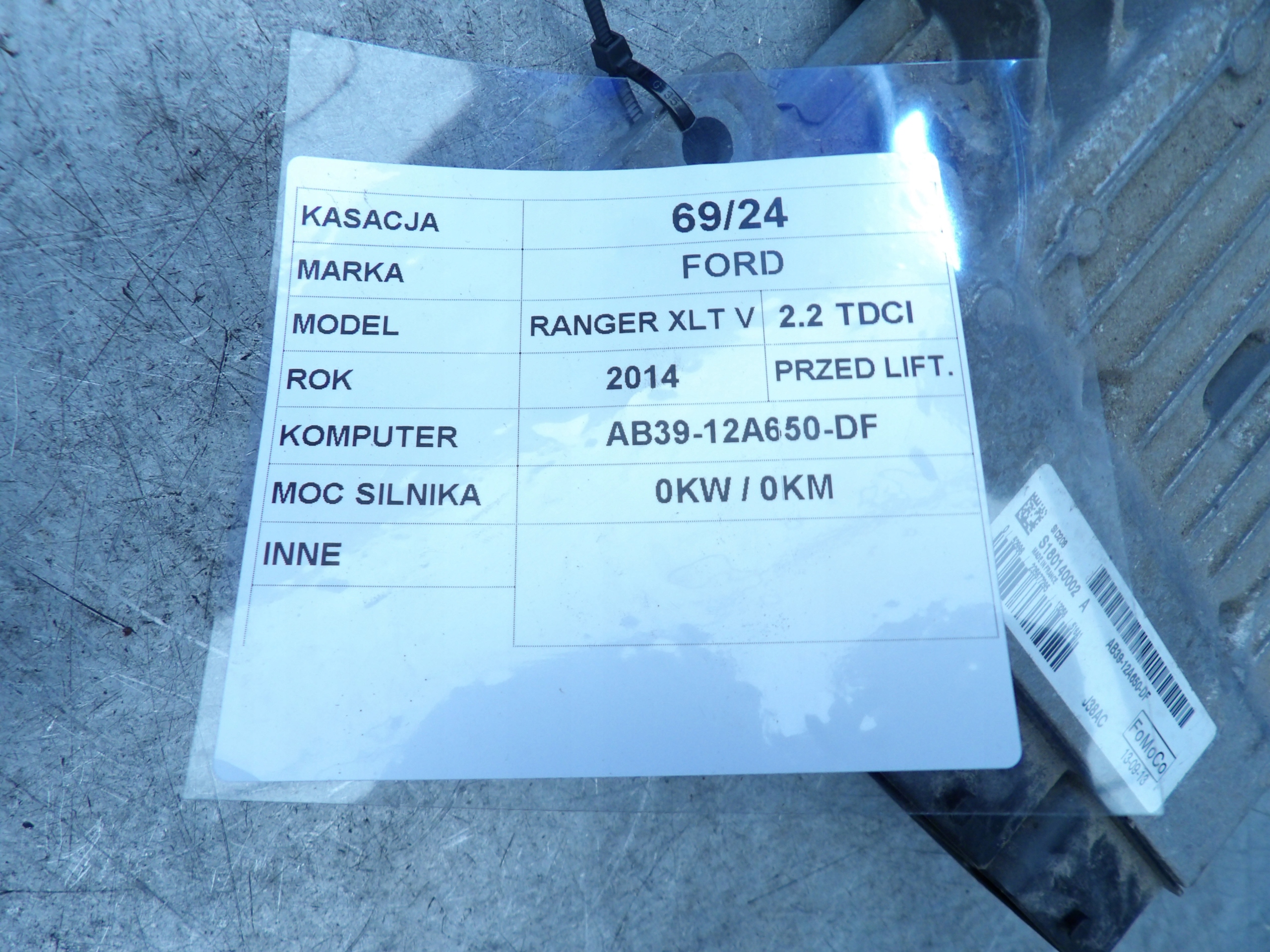 Ford Ranger XLT V 2,2 TDCI - 150km computer control unit of the engine AB3912A650DF