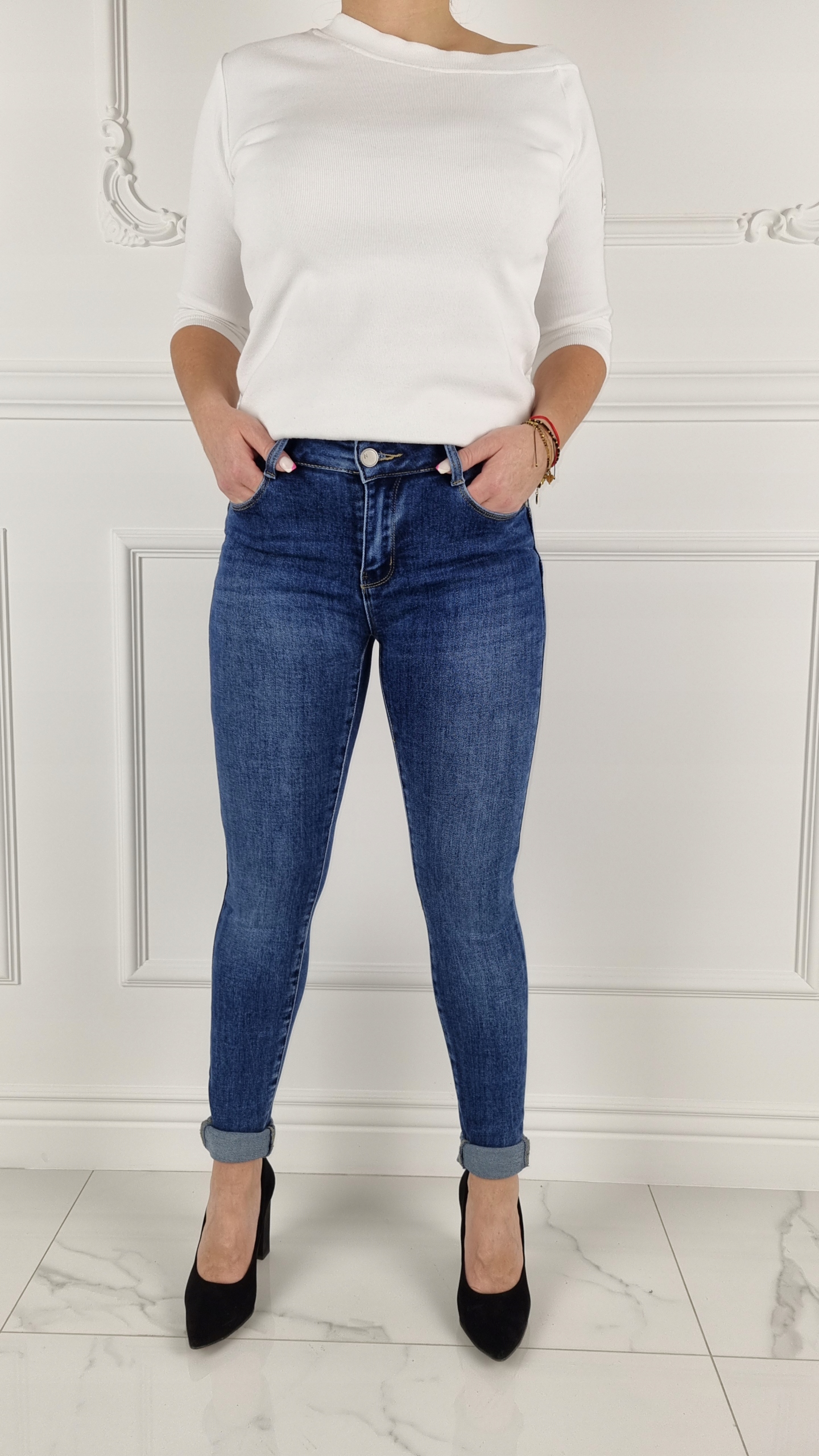 DAMSKIE SPODNIE M. SARA MODELUJĄCE DOPASOWANE Push - UP Kolor niebieski