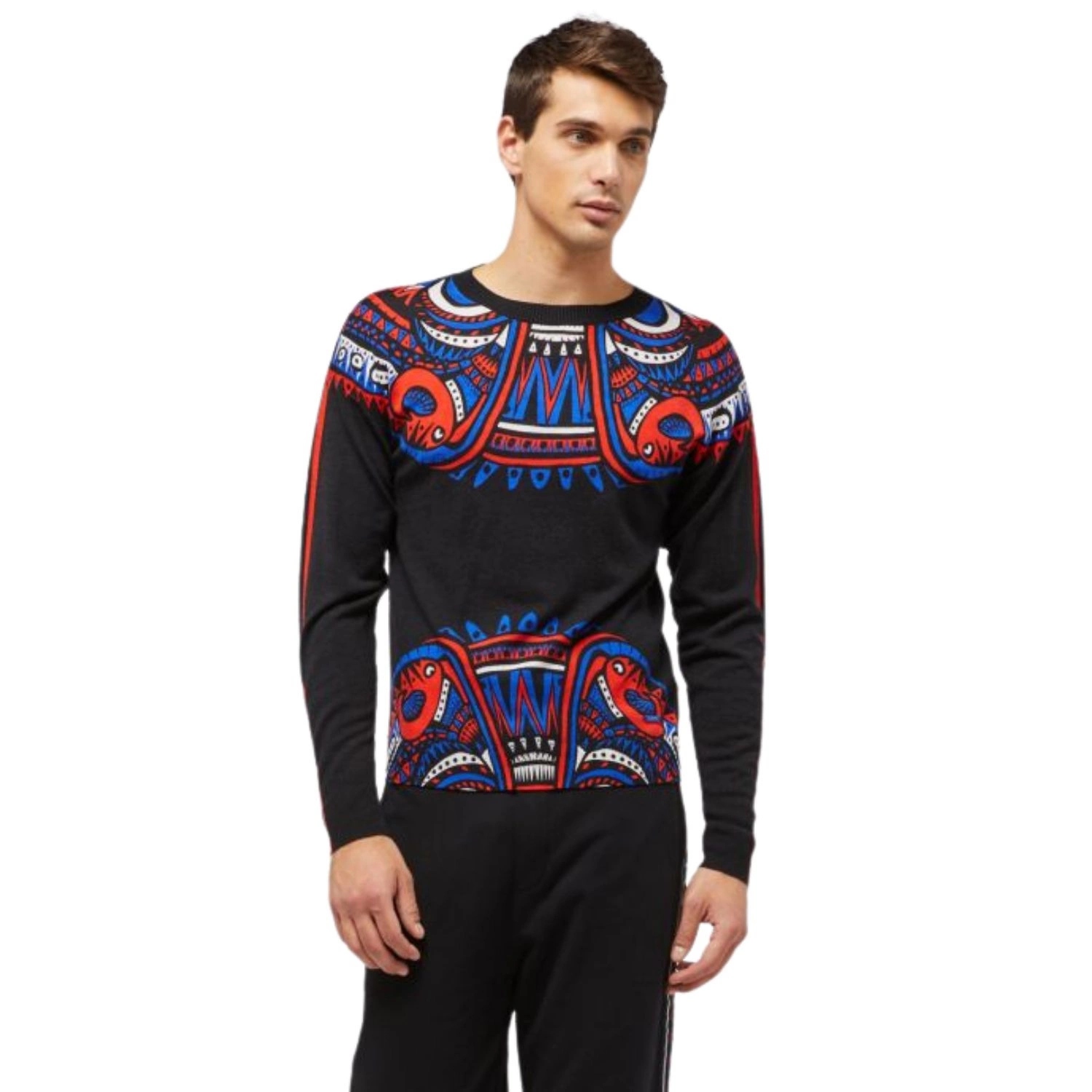 Pánský svetr Custo černý módní vlněný, pohodlný, vzorovaný, velikost vel.