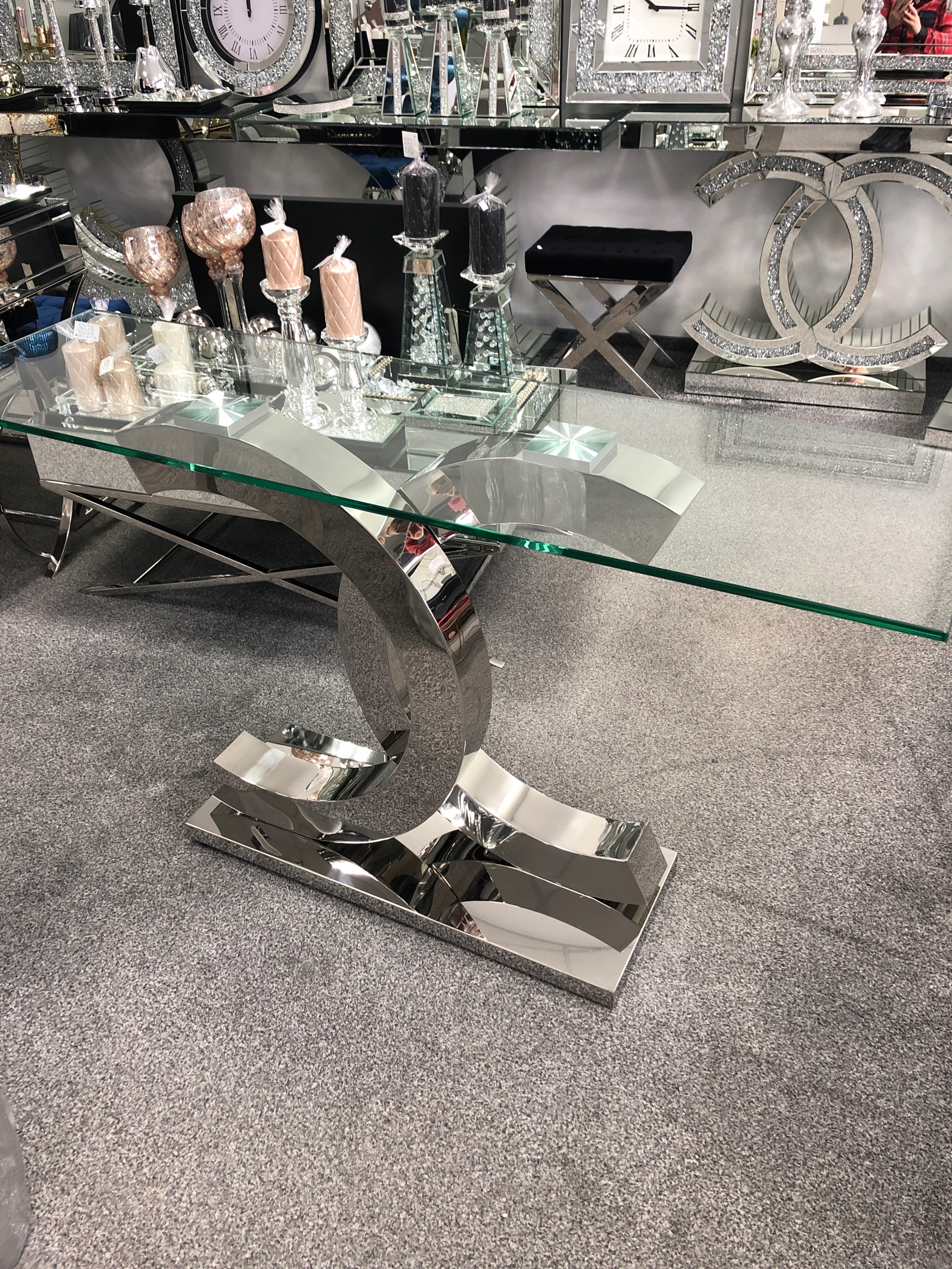 Konsola CC stal chromowana szkło glamour 140