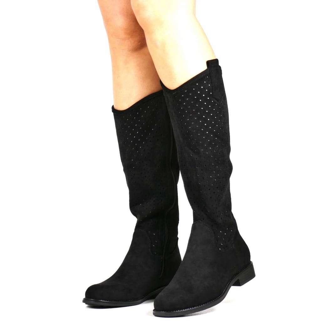 Kozačky Důstojníky Na Ploché Podrážce, Černé, Semišové, Vhodné Pro New 40