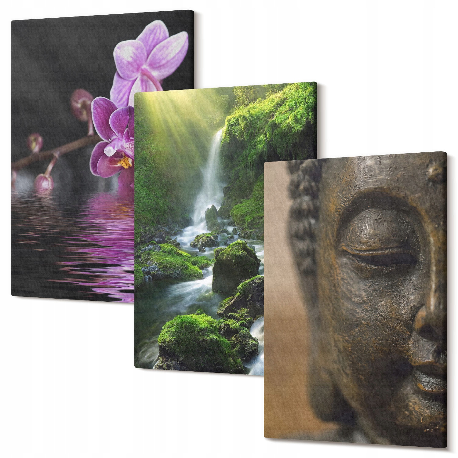 Sada obrazů do obývacího pokoje Komplet Květiny vodopád Buddha skály Zen 60x40 cm