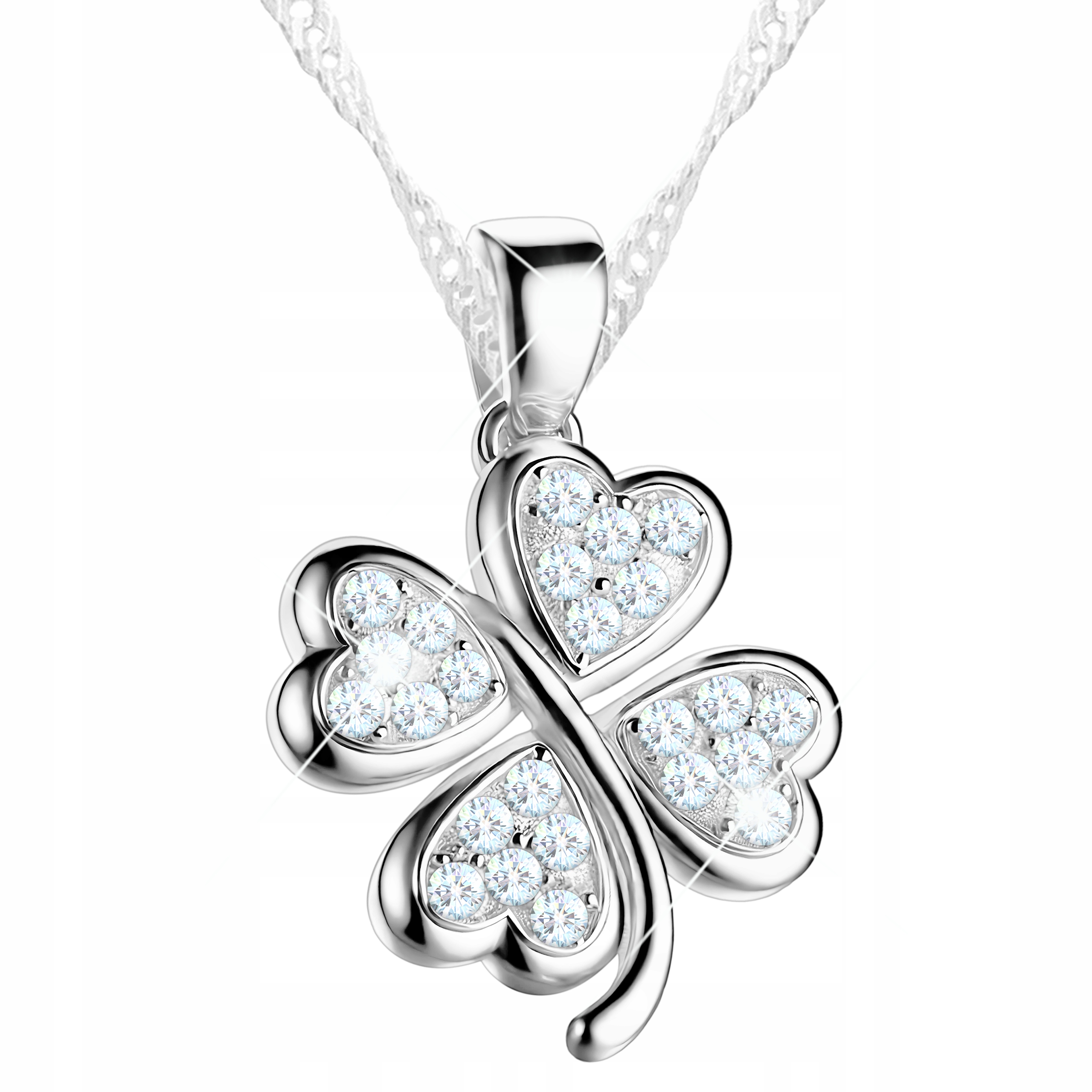 Stříbrný náhrdelník Čtyřlístek Čtyřlístek pro štěstí Krystaly Stříbro 925