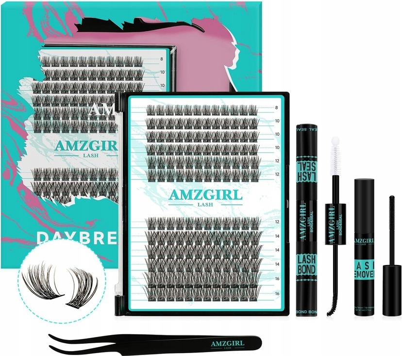 Amzgirl Lash Midnight Diy Zestaw do przedłużania rzęs, 144 szt 8-16mm