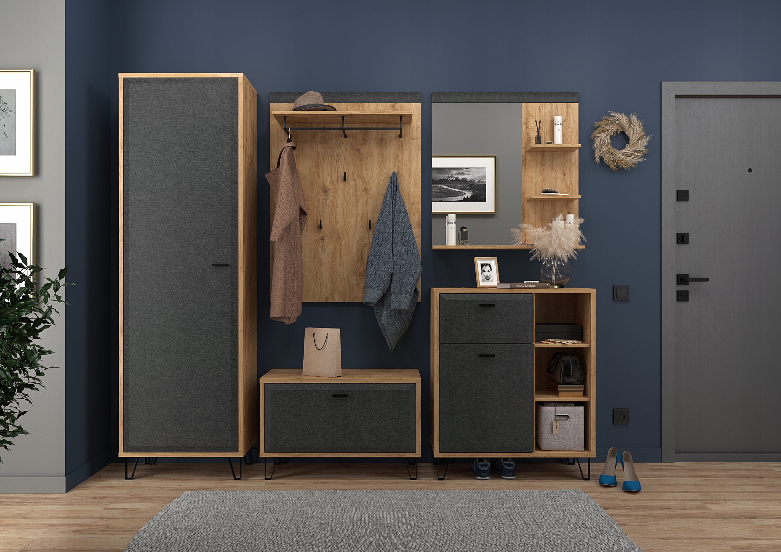 REGAŁ SŁUPEK Z PÓŁKAMI SZAFKA 61 cm KSIĄŻKI LOFT Głębokość mebla 42 cm