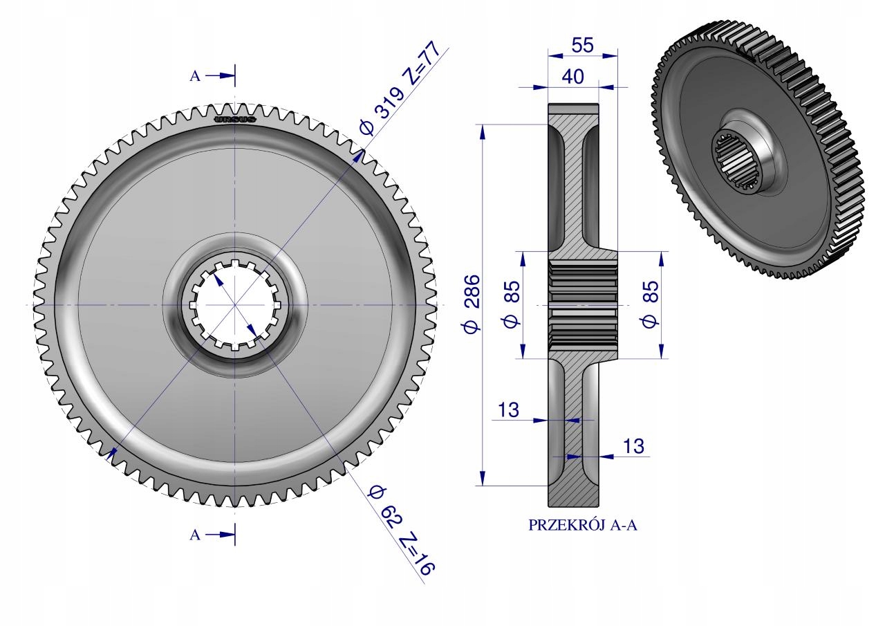 Koło zębate zwolnicy duże C-330 ORYGINAŁ URSUS Producent części Ursus