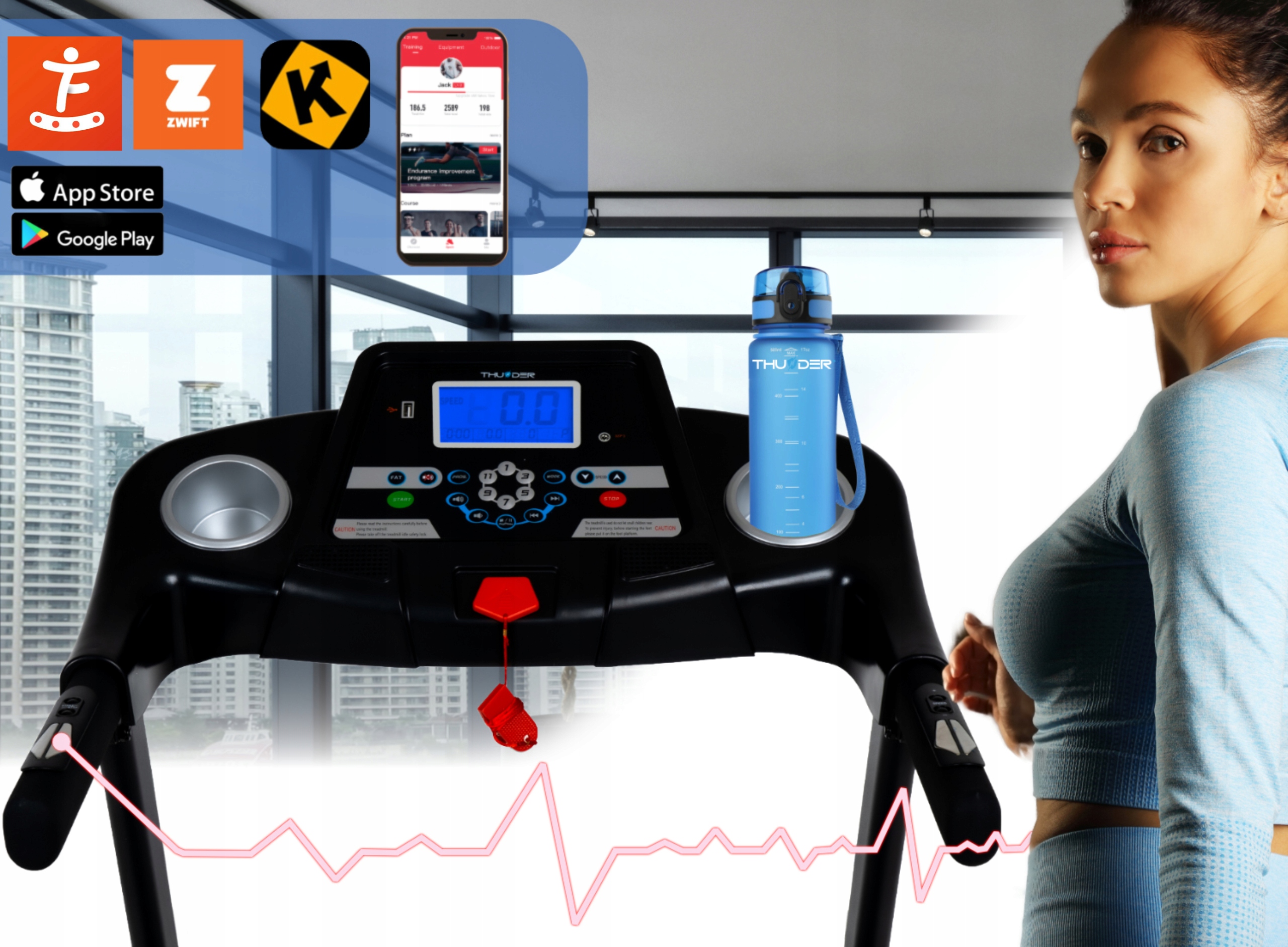 BIEŻNIA ELEKTRYCZNA TRENINGOWA MOCNA 140KG 17KM/H Liczba programów treningowych 12