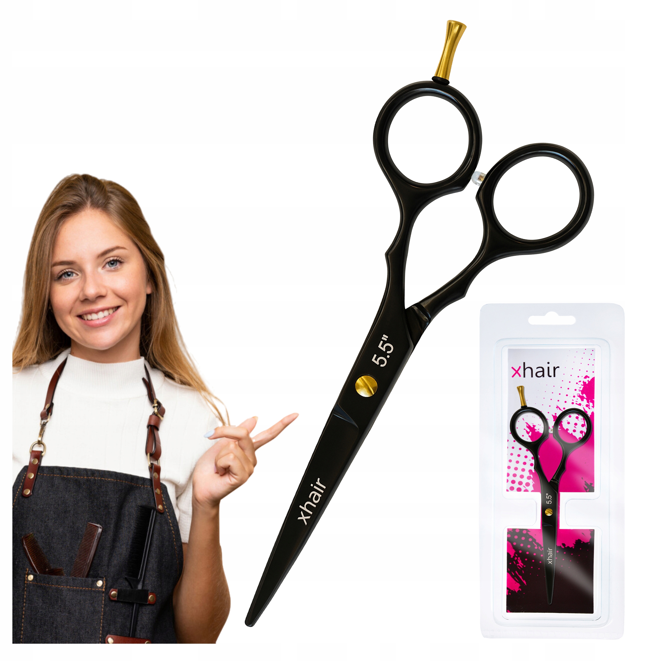 Kadeřnické nůžky 5,5 na stříhání vlasů Skluzové Černé Ostré xhair