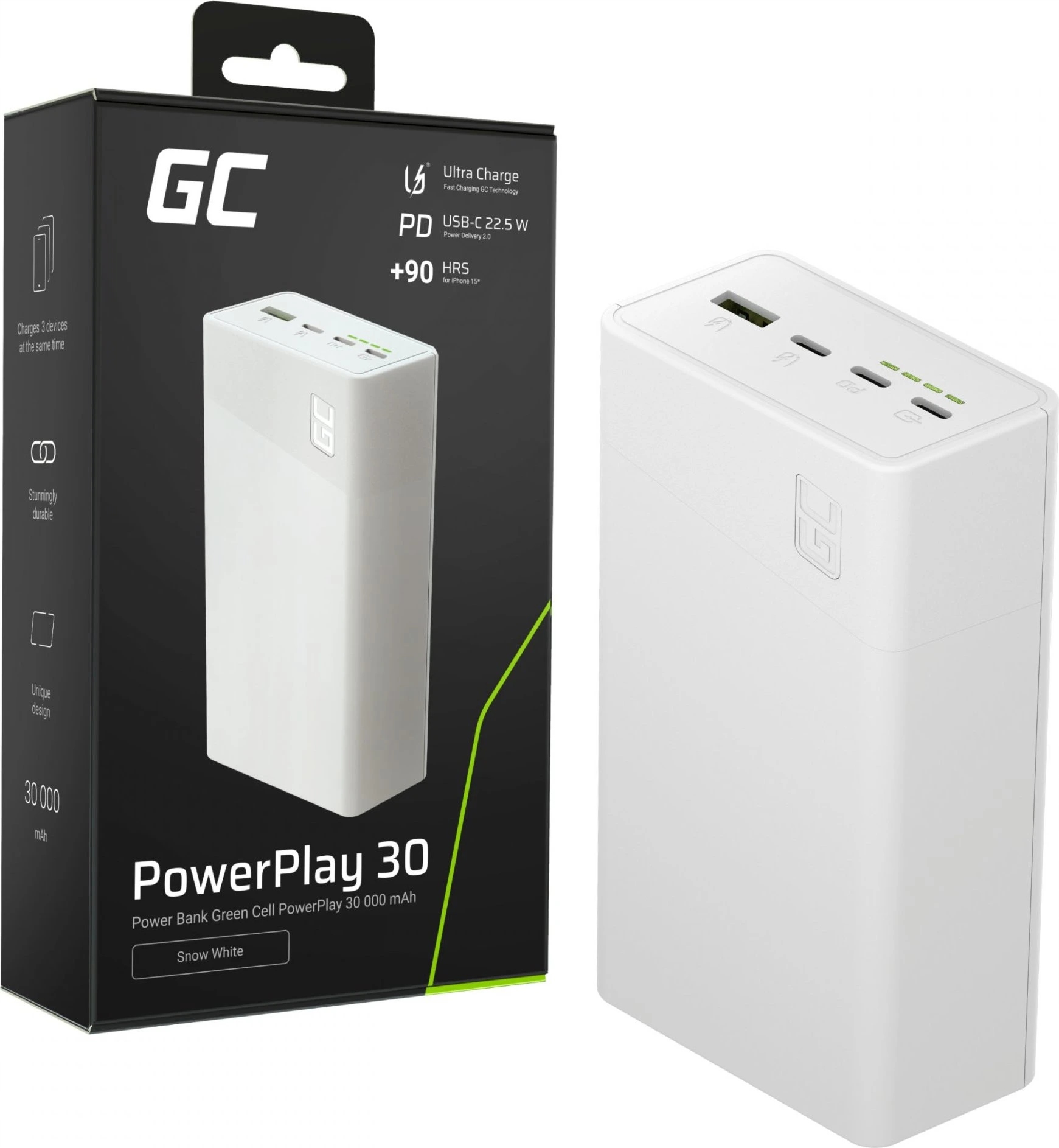 Powerbanka PowerPlay 30 30 000 mAh 22.5W 4 porty biela