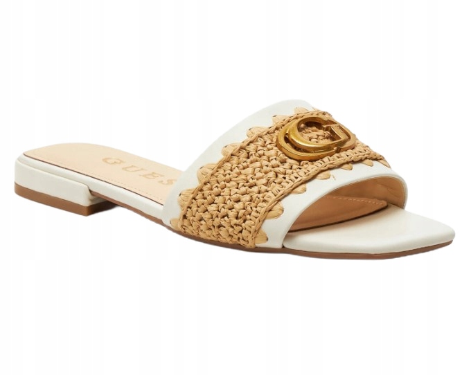 Dámské kožené Nazouváky Guess Tamarra, béžové, pohodlné, s logem, velikost 37 Eu