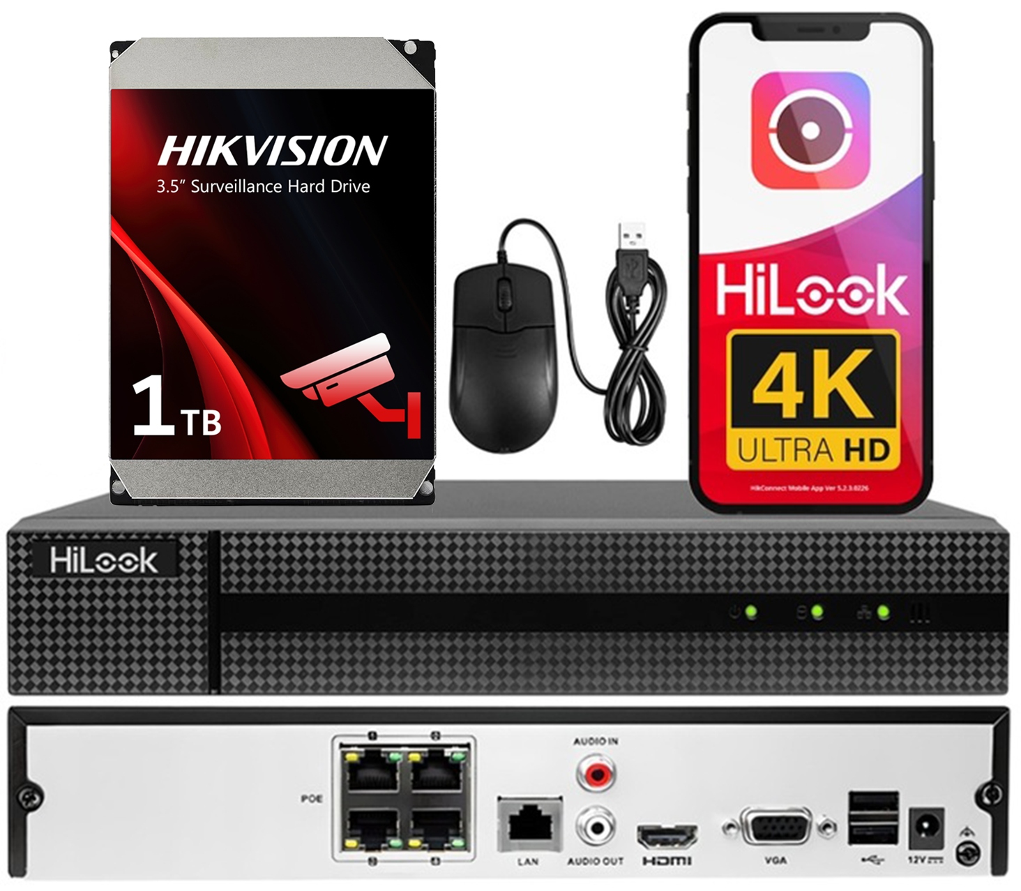 Záznamník 4 kanálů PoE pro 8Mpx NVR-104MH-C/4P 1TB HiLook od Hikvision