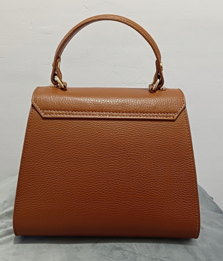 Torebka kuferek ze skóry bydlęcej MASSIMO CONTTI camel, hermeska, A5 Kolor brązowy