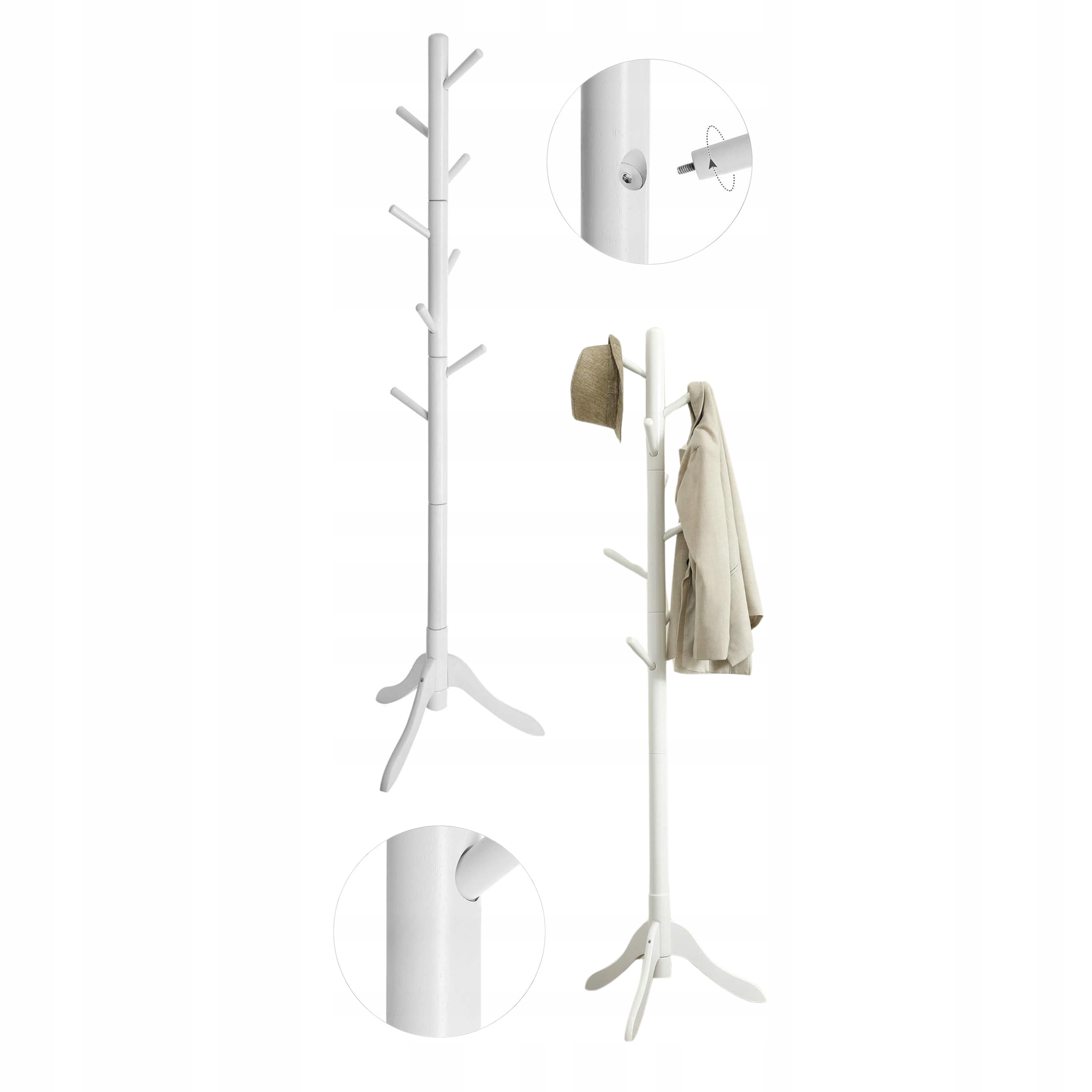 Stojanový vešiak na oblečenie, kabáty, Strom, biely, kovový, nastaviteľný, Vysoký