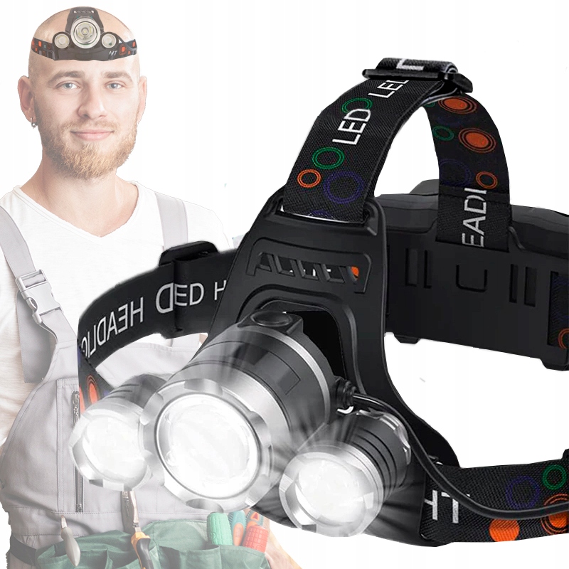 Mocna Rowerowa Latarka Lampka Na Kask Czołowa Akumulatorowa Regulowana Led